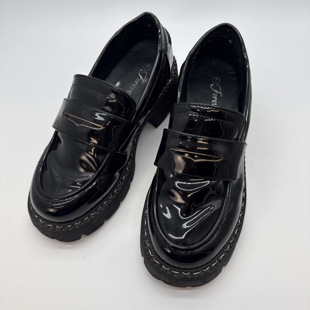 Forever 21 Women's Black Chunky Penny Loafers Lug Sole Platform Shoes Size 7 Y2K